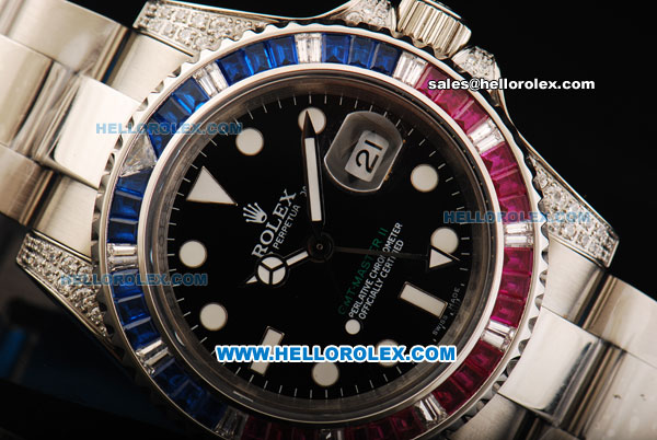 Rolex GMT Master II Swiss ETA 2836 Automatic Movement Full Steel with Diamond Bezel and White Markers - Click Image to Close